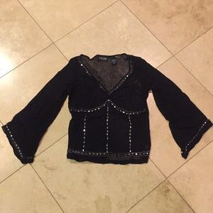 Bell sleeve see through black top